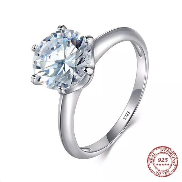 925 Sterling Silver 1 Carat Cubic Zirconia Ring New In Gift Box Sz 7 - Picture 2 of 6